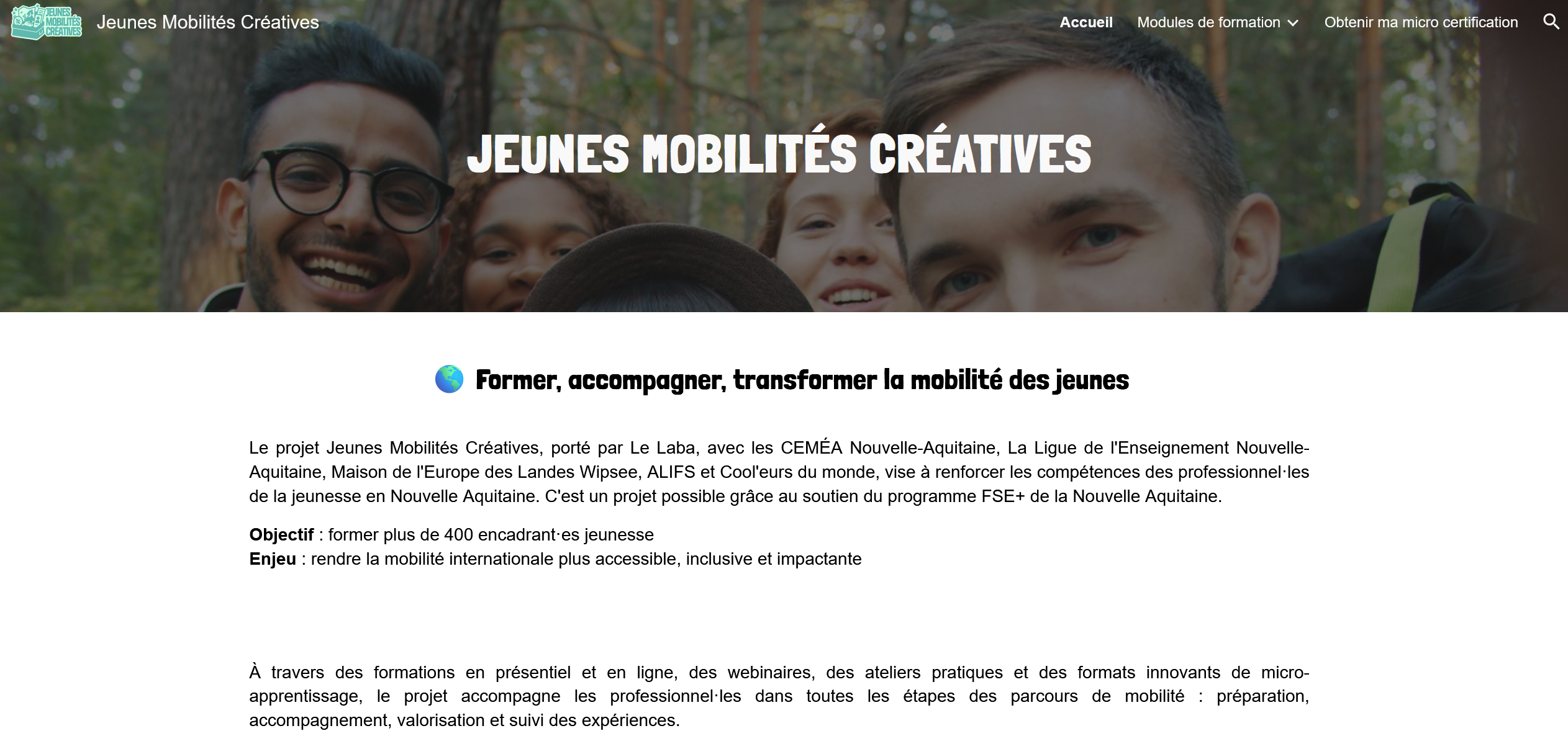 Plateforme de formation Jeunes Mobilités Créatives